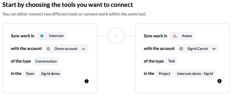 Connect Intercom with Asana Unito Tool Selection