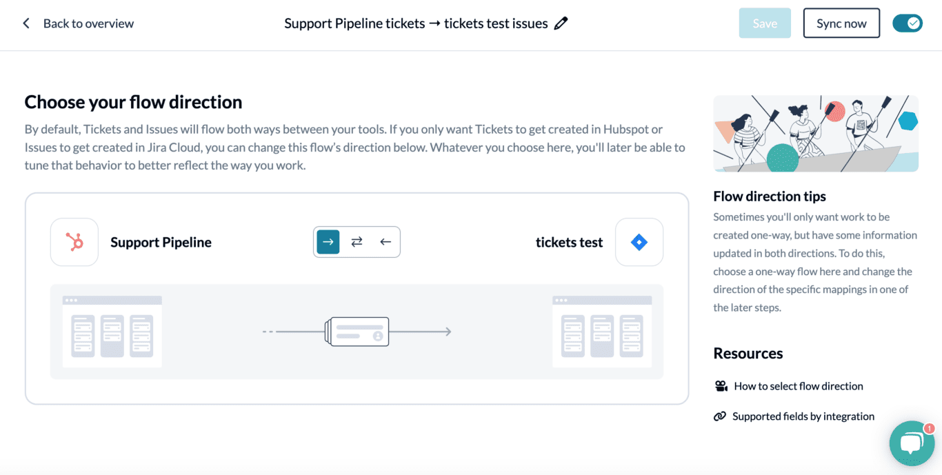 Set a flow direction between Jira and HubSpot