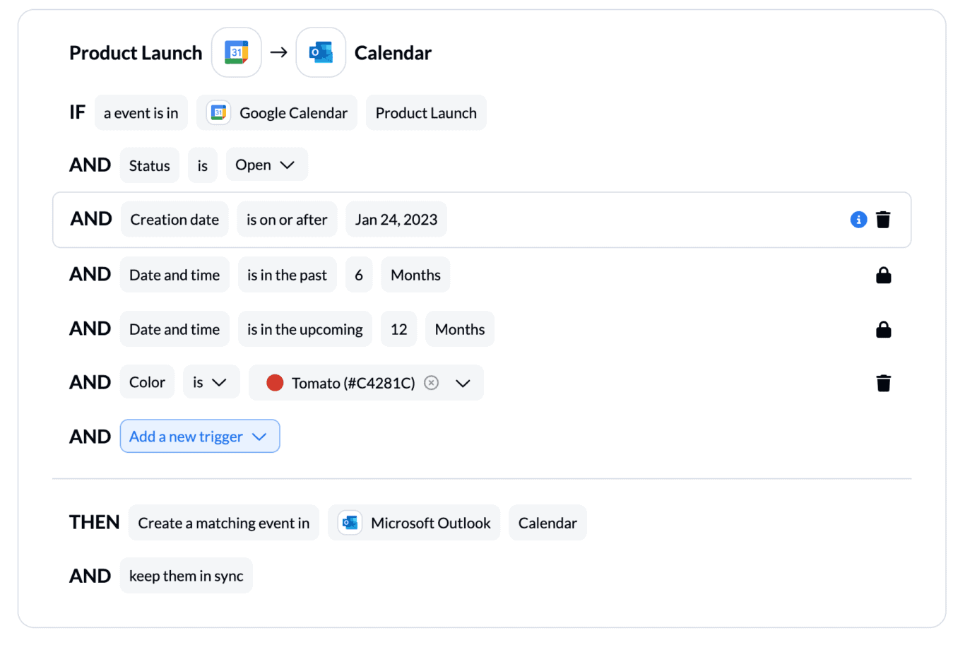 Set rules to filter specific events from Google Calendar to Outlook. 