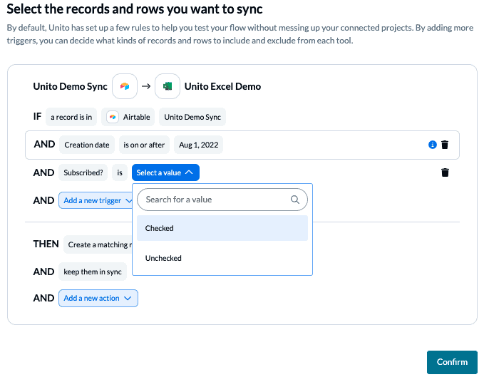 Set rules to filter data between Airtable and Microsoft Excel