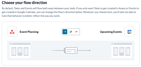 Set your flow direction from Asana to Google Calendar