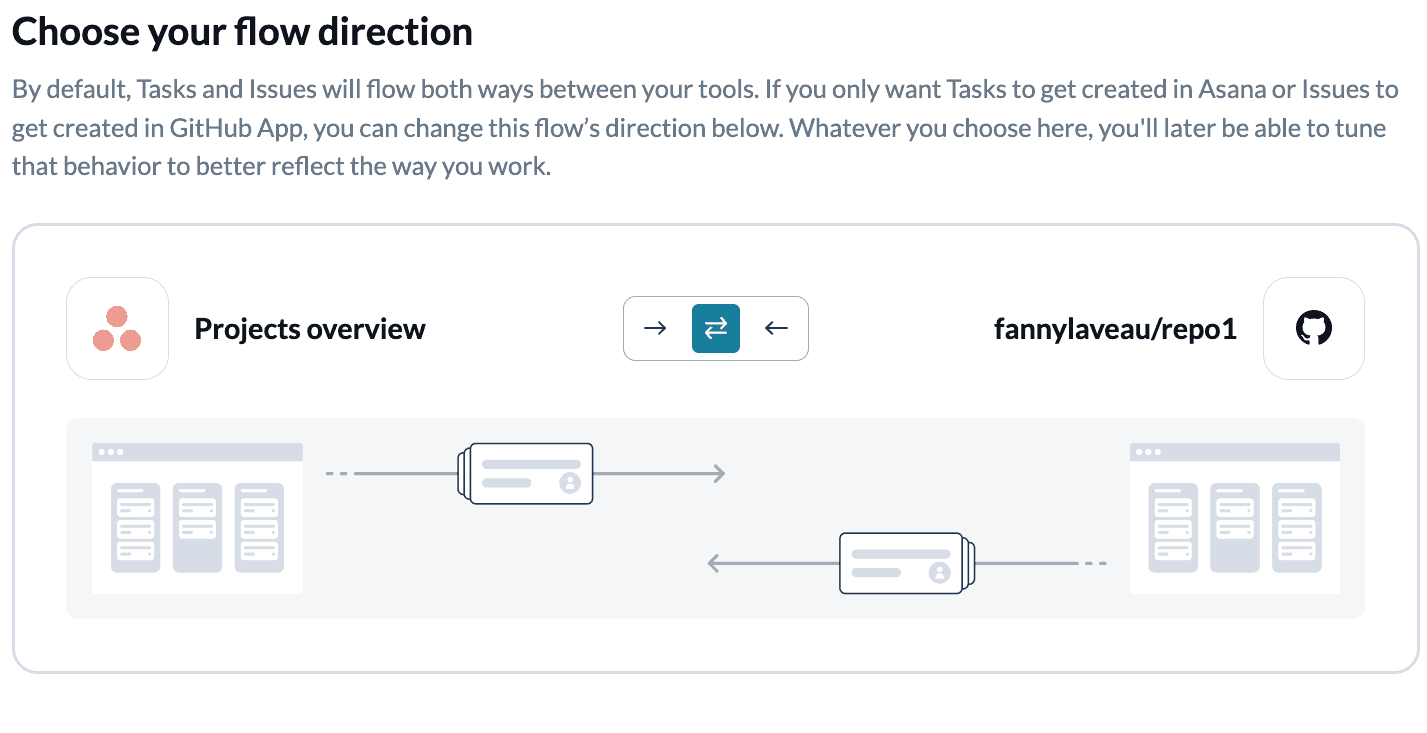 Set flow direction between GitHub and Asana