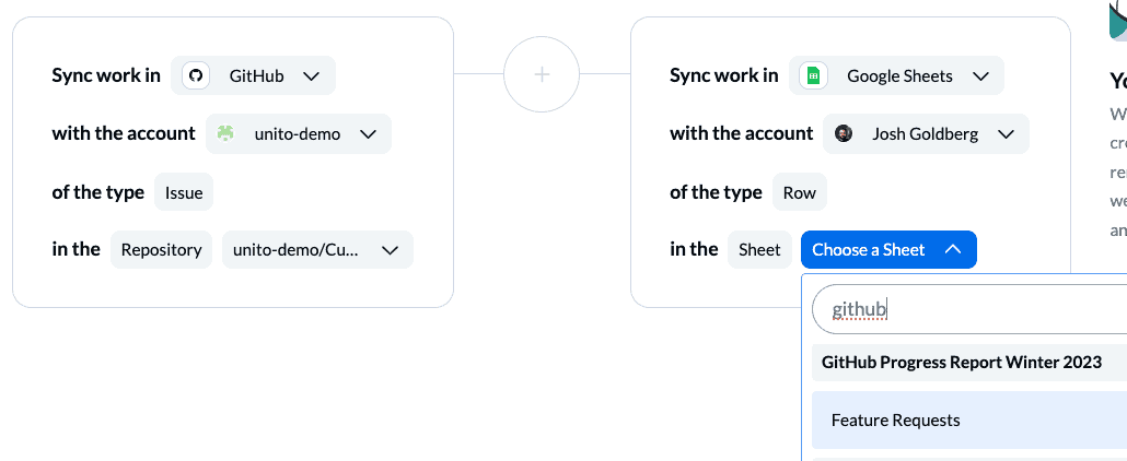 Connect GitHub and Google Sheets to Unito