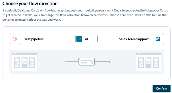 Set a flow direction between HubSpot and Trello