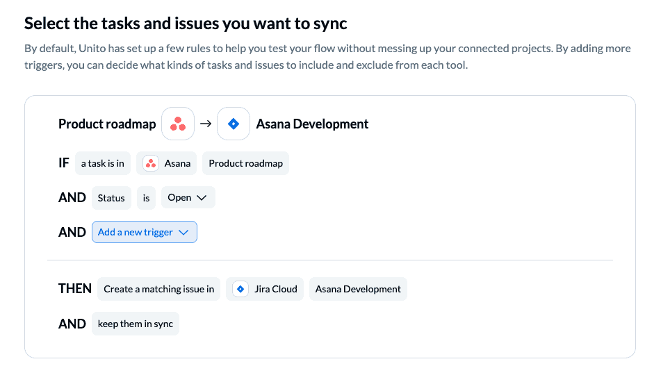 Set up rules to filter data between Jira and Asana Unito two-way sync