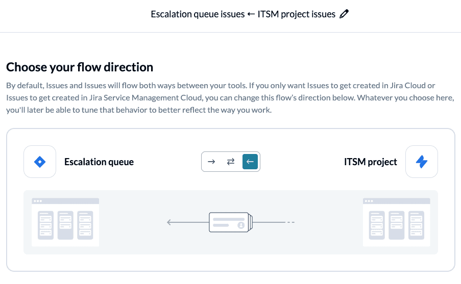 Set a flow direction between Jira and JSM