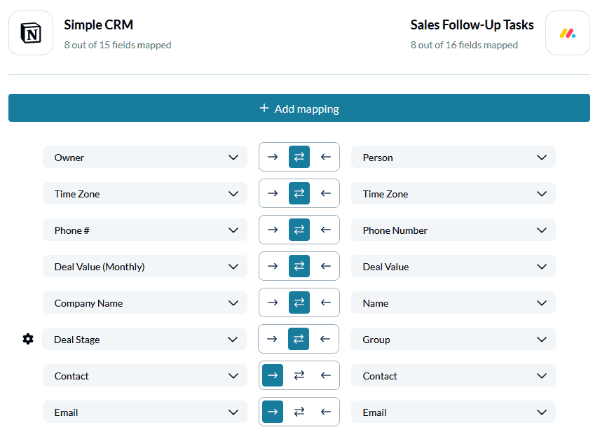 Set up field mappings between Notion and monday.com