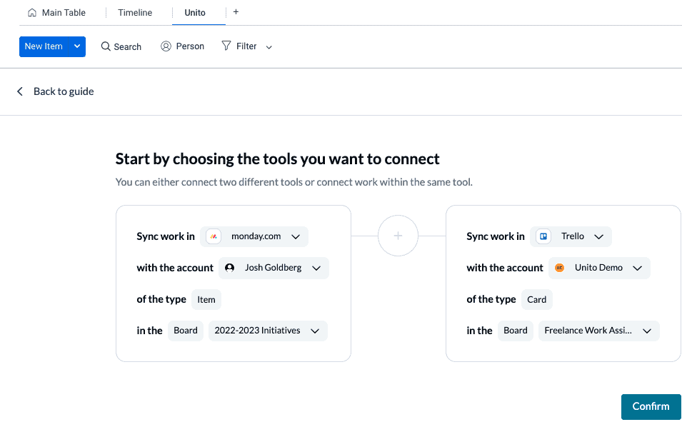 Step 2: Connect Trello and monday.com to Unito