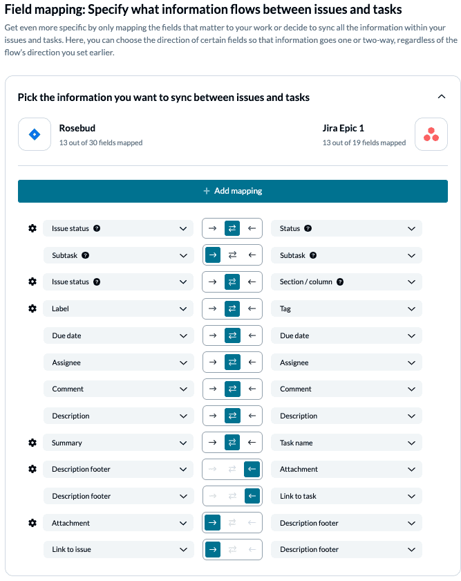 Jira to Asana Field Mappings with Unito