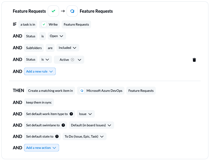 Set rules or conditions to sync specific tasks or work items between Wrike and Azure DevOps with Unito