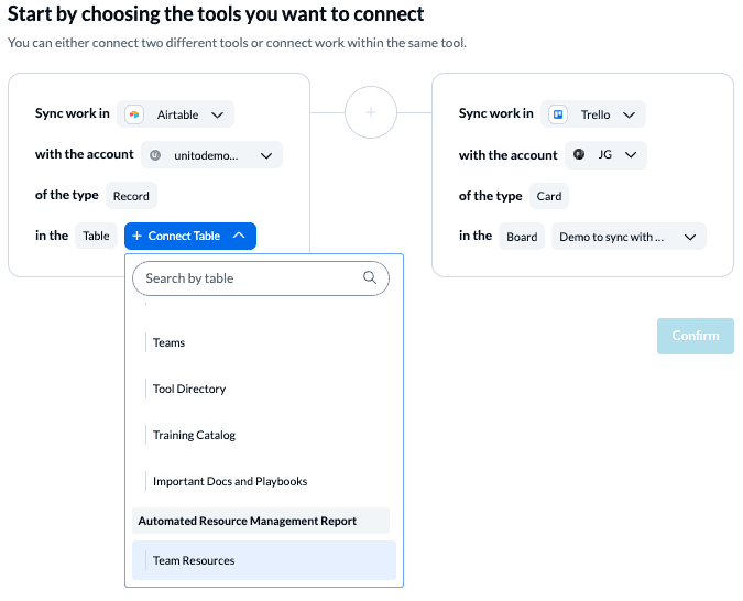 Connecting Airtable and Trello to Unito