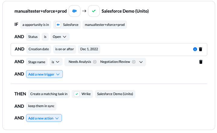 Decide how work will sync between Salesforce and Wrike